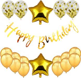 Realistic Store Happy Birthday Bunting banner with HD Metallic and Confetti balloons Decoration Kit Set Decorations Items Combo Set