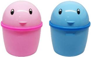 Top Trick Mini 2 PS Stylish Plastic Tidy Bin Trash Can With Lid, Multi-use Dustbin for Study Table , Washroom, Bedroom etc. (Multicolour) Plastic Dustbin