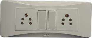 Cona Smyle MODULAR PLATE SIZE-6M ( COLOR - WHITE ) WITH 2 MODULAR SWITCH 6A ( 1 WAY ) & 2 MODULAR SOCKET 6A ( 5 PIN ) ATTACHED | HEAVY DUTY POLYCARBONATE PRODUCTS | COMPLETE SET OF 1 | Wall Plate