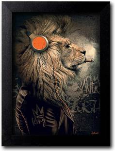Blue Nexus Classic Funny Lion Attitude Wall Poster with Wall Frame Wall Stickers Room Art Poster_FBNWPA68 Digital Reprint 12 inch x 9 inch Painting
