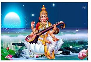 धर्विका इनोवेशंस Saraswati maa Sparkle Coated Self Adhesive Wallpaper Without Frame Digital Reprint 24 inch x 36 inch Painting डिजिटल रीप्रिंट 36 inch x 24 inch पेंटिंग