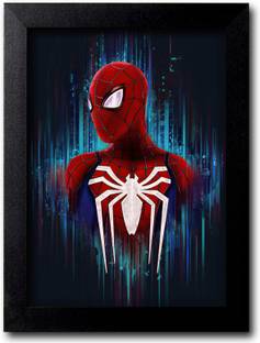 Blue Nexus Spider man Avenger Superhero Wall Poster with Wall Frame Wall Stickers Room Art Poster_FBNWPC594 Digital Reprint 12 inch x 9 inch Painting