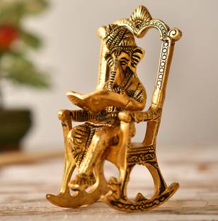 Fashion Bizz Metal Lord Ganesha on Rocking Chair Reading Ramayana /Rocking Chair Ganesha Idol Decorative Showpiece  -  15 cm