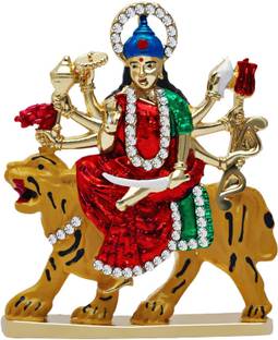 GCT Goddess Maa Durga Sherawali Mata Idol on Lion (B-69) Color Metal Statue for Car Dashboard | Mandir Pooja Murti | Temple Puja | Home Decor | Office Showpiece (L*B*H-6.2 x 1 x 7.5 Cm) Decorative Showpiece  -  7.5 cm