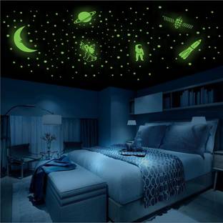 TrendyKArt 4 cm Green Fluorescent ( Radium Sticker) Night Glow in the Dark, Star Astronomy Wall Stickers (Pack of 201 Stars Big and Small) - Complete Sky Code-105 Glow in the Dark Sticker