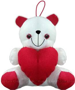 KT-kartik Hanging Small Cute Red Heart White lovey Teddy Bear Soft Stuffed Toy  - 13 cm