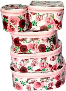 Yasmina Set of 5 Pcs Flower rose Printed Toiletry Shaving Makeup Bindi Bangle Makeup and Jewelry Makeup, Multipurpose multi Makeup kit Vanity Box