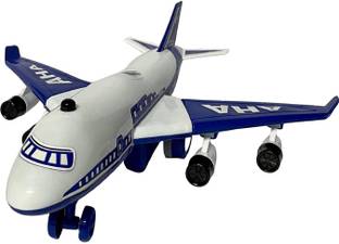 HINDAL Kids Fort Unbreakable Plastic Material Pull Back Areoplane Toy for Kids/Toddlers Above 1 Year. Push and Go Crawling Toy Vechile. Friction Powered Toy & Non Battery Toy. White & Blue Color.