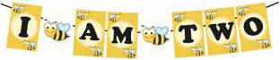 Balloonistics Honey Bee Theme I am Two Kids 2nd Birthday Banner for Birthday decoration Photo Shoot Backdrop and Theme Party with Ribbon Banner