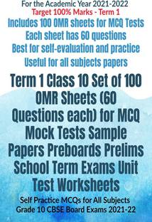 Term 1 Class 10 Set of 100 OMR Sheets (60 Questions each) for MCQ Mock Tests Sample Papers Preboards Prelims School Term Exams Unit Test Worksheets