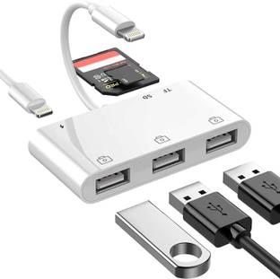 microware Lightning to USB Camera Adapter Lightning to hdmi Adapter 6 in 1 Dual USB Female OTG Cable SD Card Reader for iPhone iPad, Support MIDI Keyboard, Mouse, HD TV/Projector/Monitor Card Reader