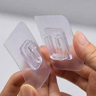 FEDORA EMPIRE Polyvinyl plastic Double-Sided Adhesive Waterproof Storage Wall Clear Sticking Hook Without Punching (Transparent) -10 Pair Door Hanger