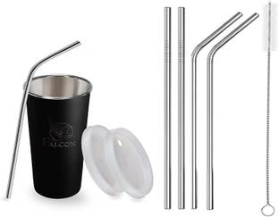 Marwall Stainless Steel Glass With Straw Plus Extra Travel Lid Glass Water/Juice Glass
