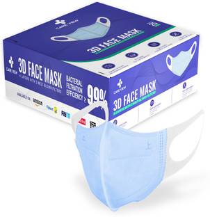 Care View 3D Reusable Face Mask with 4 Layered Filtration certified & Incredibly Soft Spandex Non Woven Fabric Ear loop (MEDICAL BLUE, PACK OF 25) 3D Mask