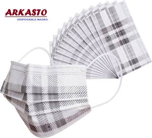 Arkasto Surgical Mask 3 Layer with Check Print Premium Quality Disposable Surgical Mask With Nose-Pin 50 Pieces 150 GSM Check Printed Use and Throw Non-Woven / Meltblown Fabric Disposable Surgical Masks Printed Stylish (Without Valve) Water Resistant Surgical Mask With Melt Blown Fabric Layer