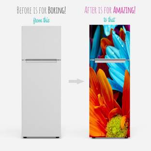 Saiii Designs 60 cm Decorative "3D Flowers " Vinyl Fridge Cover Wallpaper Poster Adhesive Vinyl Sticker Fridge wrap Decorative Sticker (PVC Vinyl Covering Area 60cm X 160cm ) Self Adhesive Sticker