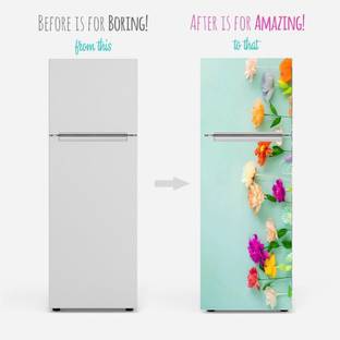 Decoration Stickers 160 cm Decorative "One Side Flowers " Vinyl Fridge Cover Wallpaper Poster Adhesive Vinyl Sticker Fridge wrap Decorative Sticker (PVC Vinyl Covering Area 60cm X 160cm ) Self Adhesive Sticker