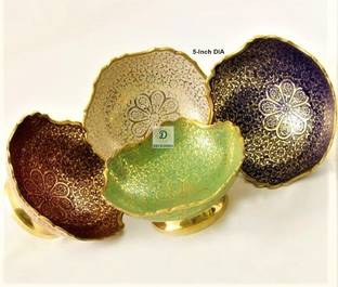DECKORISH Brass Vegetable Bowl Brass Handcrafted Combo of 4 Multi Color fine Work Royal Bowl 13 CM