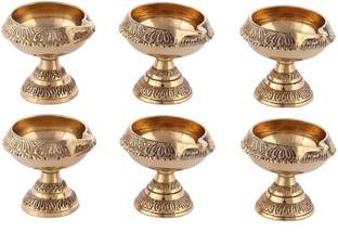 SBBCO Brass Kuber Embossed Oil Diya - Pack of 6 Brass (Pack of 6) Table Diya Set