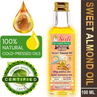 sufi 100% Pure & Cold Press ! Organic ! Virgin Sweet Almond Baby Massage Oil. Natural almond body massage oil is used to massage your little ones strengthens the bones, and boosts weakness and sickness. Almond massage oil babies made from unsaturated fats, nutrients, supplements, and required ingredients take care of the child's dry skin. Also, keep sound and sparkling skin every time. It is also the best for the child's body parts (from top-to-toe) that keeps the skin secure from unsafe microbes, etc.