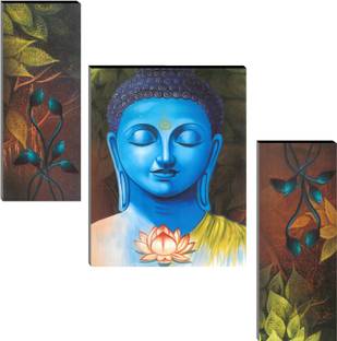 Indianara Set of 3 Gautam Buddha Art MDF Art Painting (3732FL) without glass (4.5 X 12, 9 X 12, 4.5 X 12 INCH) Digital Reprint 12 inch x 18 inch Painting
