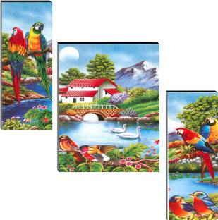 Indianara Set of 3 Lake in The Mountain Site Art MDF Art Painting (3734FL) without glass (4.5 X 12, 9 X 12, 4.5 X 12 INCH) Digital Reprint 12 inch x 18 inch Painting