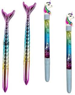 Titu Ki Baatein Unicorn Women's Girls kids includes 2 Unicorn Water sequence pen and 2 Mermaid pens |Birthday Return Gift and Other Multi-Purpose Uses Glitter pens and Mermaid pens Beautiful Designer Gel Pen