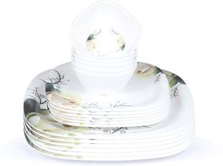 Golden Fish Melamine Square Full Dinner Plates, Small Plates & Veg. Bowl || Mini Dinning Set (Pack of 18, Floral Print) (GF-F-QPB-4-18) Half Plate