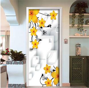 Creative Print Solution 76.2 cm 3D design with yellow flowers design door stickers for door Self Adhesive Sticker