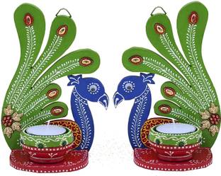 Saugat Traders Wooden 2 - Cup Tealight Holder Set