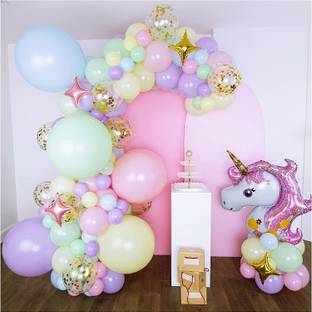 Bash N Splash Solid Unicorn Multicolored Pastel Balloon Garland with jumbo size pastel balloon Party Decoration Pack With confetti & Star balloon with Arch Strip & Glue Dots(Pack of 157) Balloon