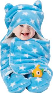 BeyBee Printed Single Hooded Baby Blanket for  Mild Winter