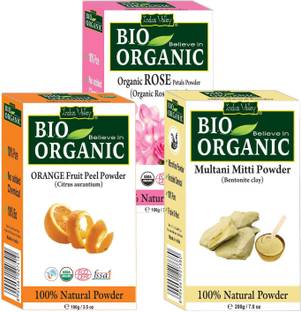Indus Valley Organic Mitti Powder + Orange Peel Mask + Rose Petals Natural Powder- 3-in-1 Combo Set
