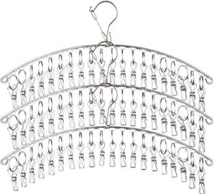 उरबनवारे 3Pc Steel Clothes Drying Rack, Laundry Clothes Hanger with 20 Clips for Drying Socks,Diapers,Bras,Baby Clothes,Towels,Underwears Set of 3 स्टेनलेस स्टील क्लॉथ क्लिप्स