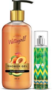 LAYER'R Combo | Peach & Avocado Shower Gel | Non-Toxic and Paraben Free | For Women, 300ML with Spell Bound Body Splash, 60 ml