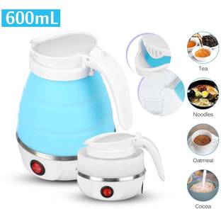 TSV Latest 2021 Small Capacity Collapsible Travel Portable Silicone Foldable Electric Tea Coffee Kettle Folding Mini Electric Kettles Electric Kettle 600ML Travel Folding electric water kettle - Collapsible heated hot water boiler For Coffee - Dual Voltage Portable kettle Electric Kettle