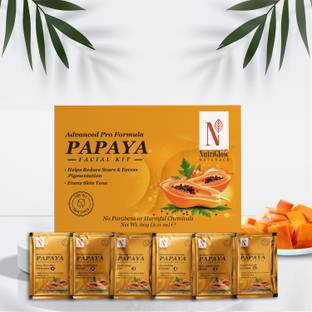 NutriGlow NATURAL'S Advanced Pro Formula Combo Pack of 3 Papaya Facial Kit (60gm) Papaya Bleach (43gm) & Wild Turmeric Face wash (65ml) For Dark Spot, Skin Blemishes Correction & Reduce Pigmentation