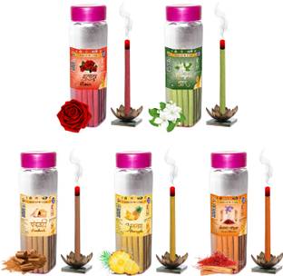 Shankh Rose, Mogra, Panchvati, Kesar Chandan & Pineapple Dhoop Stick (Incense Stick) Pack of 200 gram (40 + 40 + 40 + 40 + 40) Fragrances Rose, Mogra, Panchvati, Kesar Chandan, Pineapple