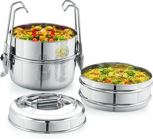 Ambit Traditional Design Stainless Steel 3 Containers with Locking Clip Tiffin Dabba 3 Containers Lunch Box