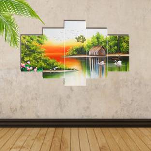 Masstone Natural Scenery Landscape 5 Piece Panel MDF Painting Digital Reprint 17 inch x 30 inch Painting