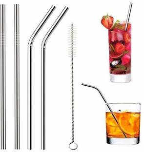 Rhydin Stainless Steel Drinking Straws (2 Bend and 2 Straight and 1 Cleaning Brushes) Kitchen Tool Set