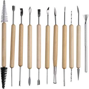 Ditya Crafts 11 Pcs Wooden Handle Clay Pottery Sculpting Tools Carving Tools