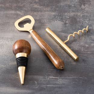 nestroots Bar tool set wine accessories bottle opener, cork screw opener, bottle wine stopper with gift box tools for cocktails drink house home mini bar party bartender Stainless Steel Set of 3 tools Gift for Men 3 - Piece Bar Set