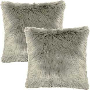 Catchyx Cart Double Sided Faux Fur Pillow for Sofa/ Bedroom/ Couch/ Car - Silver Color Super Soft Fluffy Cushion in Square Shape - 40 cm - Beautiful Gift for Loved One's  - 40 cm