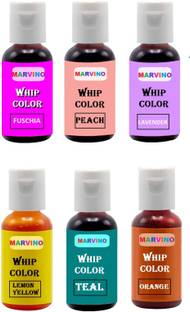 Marvino Whip Gel Color Set of 6 For Cakes Pastries Icecreams (Fuschia, Peach, Lavender, Lemon Yellow, Teal Orange) Multicolor