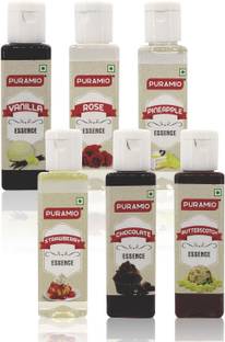 PURAMIO Culinary Liquid Food Essence, (Pack of 6 (30ml each))- (Vanilla, Rose, Pineapple, Butterscotch, Strawberry & Chocolate) Mixed Fruit Liquid Food Essence