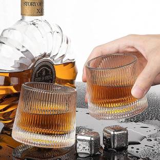 VLKMK (Pack of 2) Crystal Whiskey Glasses, Rotatable New Fashioned Glasses, Tumbler Rocks Bar Glass for Drinking Bourbon, Scotch , Cocktails, Cognac, Pack of 2 (200ml) Glass Set Whisky Glass