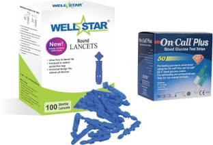 Wellstar ROUND Glucometer Lancets (100) with ONCALL PLUS 50 Test Strips Glucometer Lancets