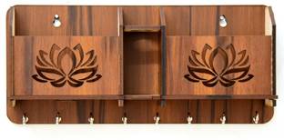 CLK craft LOTUS Wooden 2 Pocket Pen Stand 8 Hook Wood Key Holder Wood Key Holder