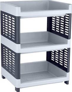 Randal Utensil Kitchen Rack Plastic Multipurpose Use 3 Compartments Plastic Rack for Office, Kitchen and General Use ( Grey )